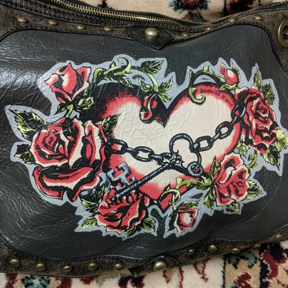 Isabella Fiore Chained Me Hearty Tattoo Distressed Leather Handbag - Picture 12 of 16